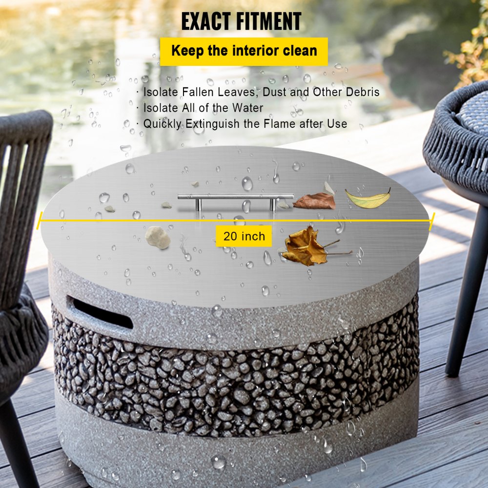 VEVOR Fire Pit Lid 20 Inch Round Fire Ring Lid Cover 1.5mm Thick 430 Stainless Steel Burner Pan Cover for Patio Fire Pit Pan