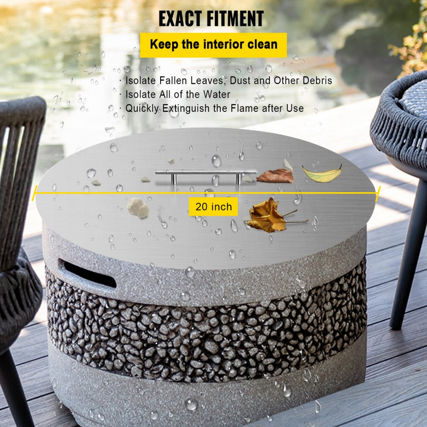 VEVOR Fire Pit Lid 20 Inch Round Fire Ring Lid Cover 1.5mm Thick 430 Stainless Steel Burner Pan Cover for Patio Fire Pit Pan
