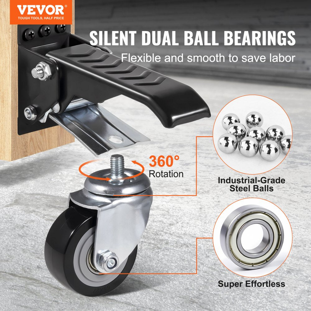 VEVOR Workbench Caster Wheels, 165 lbs Load Capacity, Set of 4, 2.5