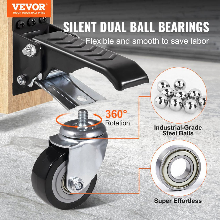 VEVOR Workbench Caster Wheels, 165 lbs Load Capacity, Set of 4, 2.5