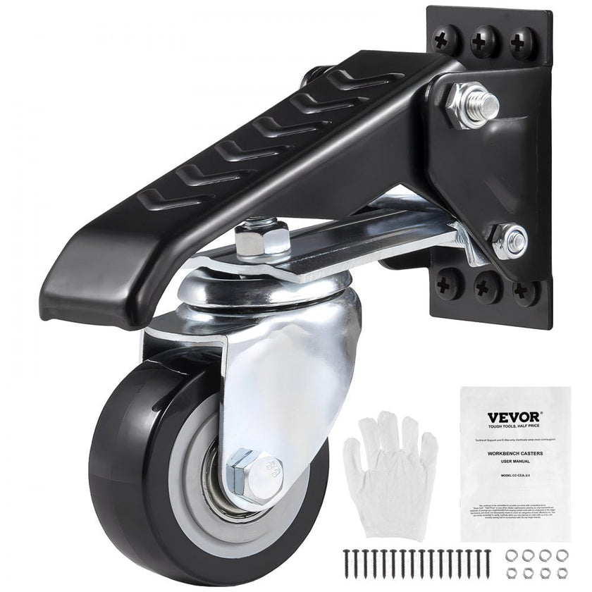 VEVOR Workbench Caster Wheels, 165 lbs Load Capacity, Set of 4, 2.5