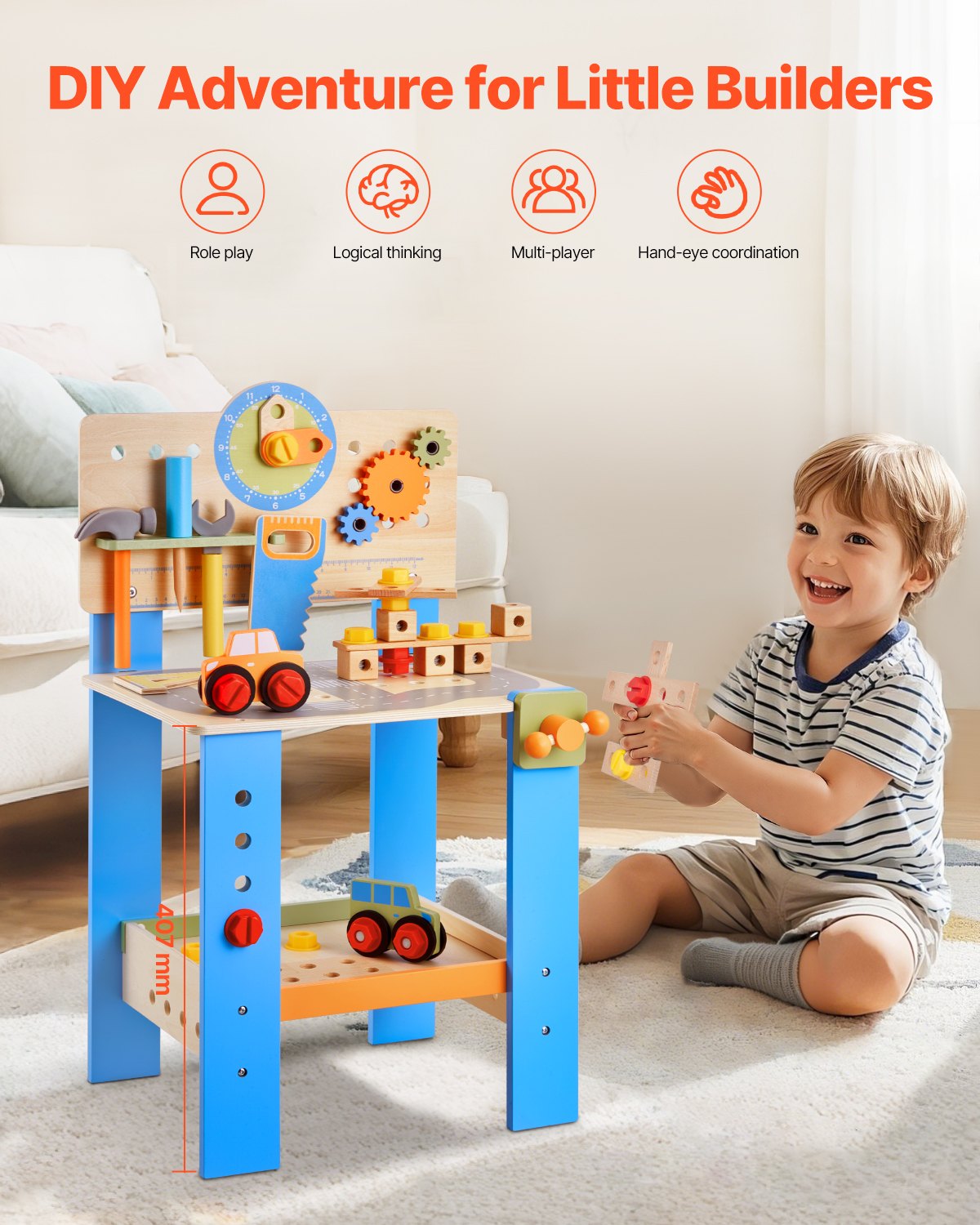 VEVOR Wooden Tool Bench for Kids 3 Years+ Toy Workbench Pretend Play Toy Kits