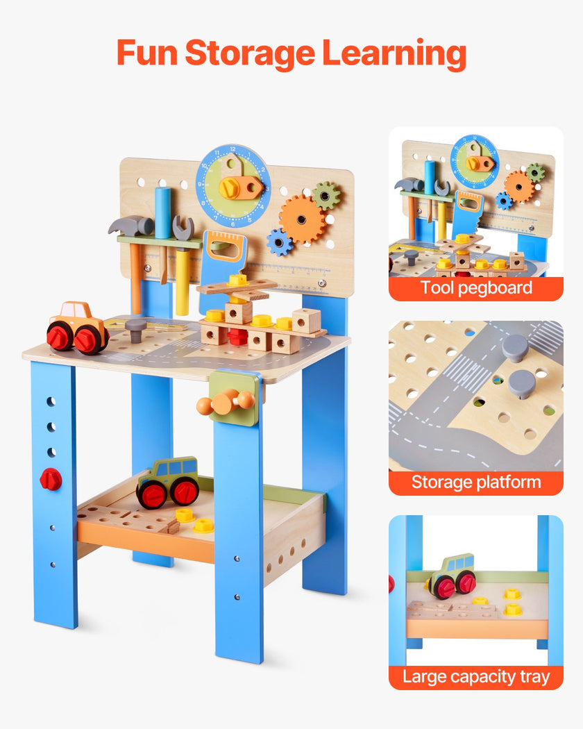 VEVOR Wooden Tool Bench for Kids 3 Years+ Toy Workbench Pretend Play Toy Kits