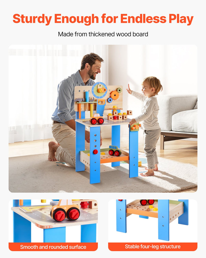 VEVOR Wooden Tool Bench for Kids 3 Years+ Toy Workbench Pretend Play Toy Kits