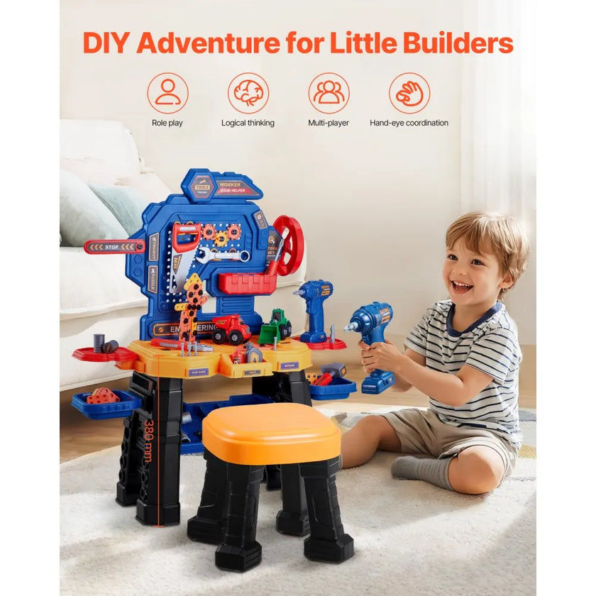 VEVOR Kids Workbench 181 pcs Tool Bench with Realistic Tools and Electric Drill