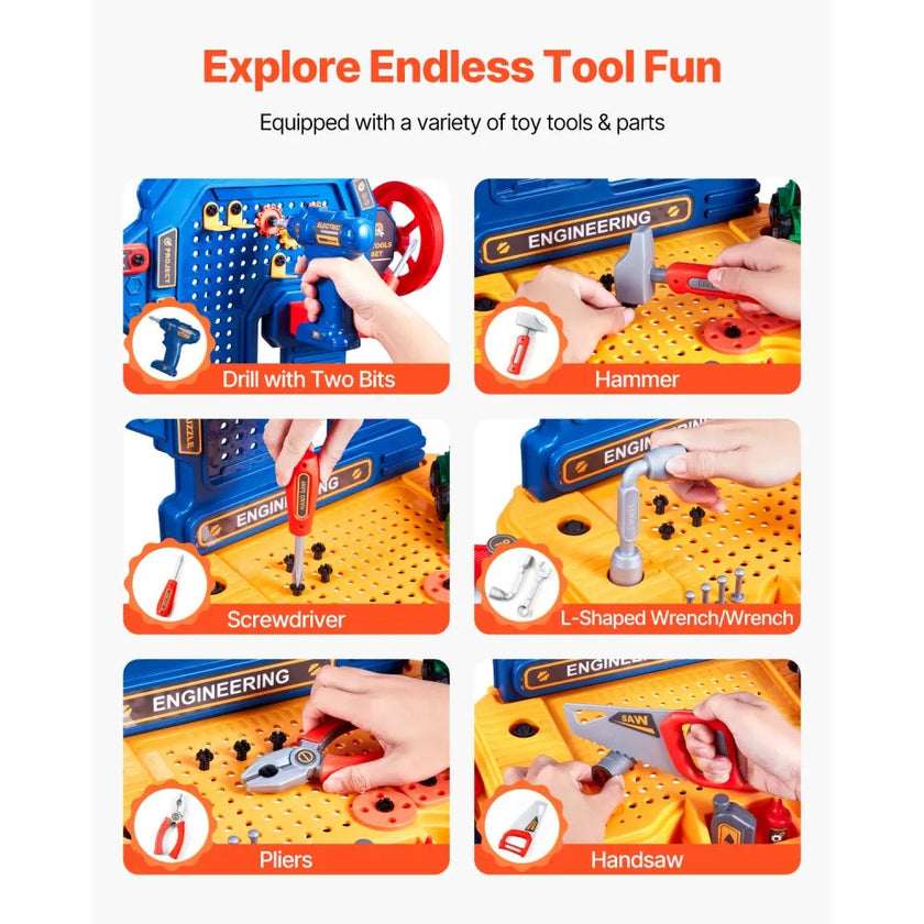 VEVOR Kids Workbench 181 pcs Tool Bench with Realistic Tools and Electric Drill
