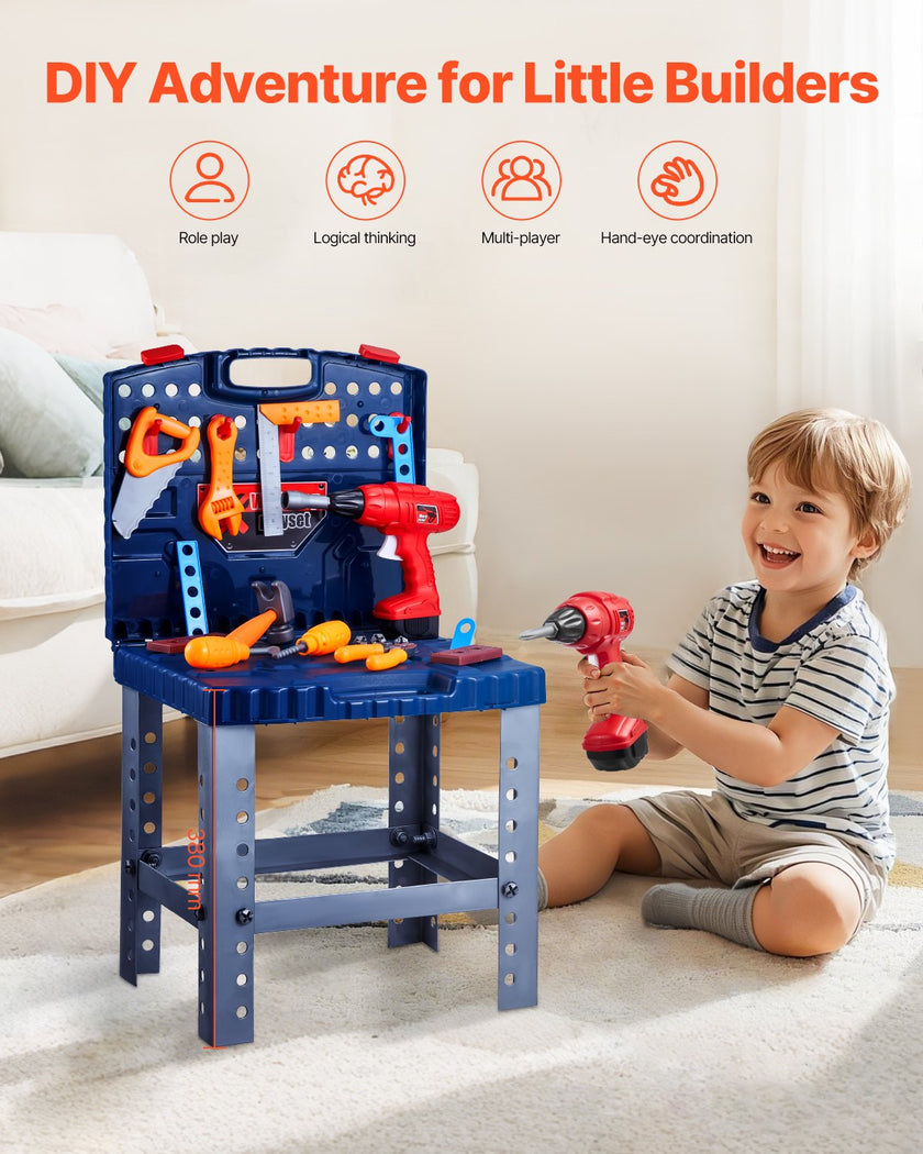 VEVOR Kids Workbench 56 pcs Tool Bench with Realistic Tools and Electric Drill