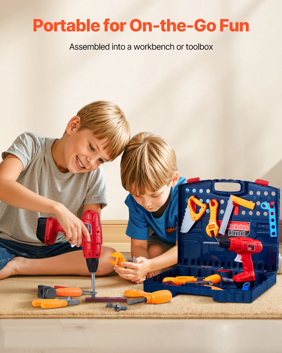 VEVOR Kids Workbench 56 pcs Tool Bench with Realistic Tools and Electric Drill