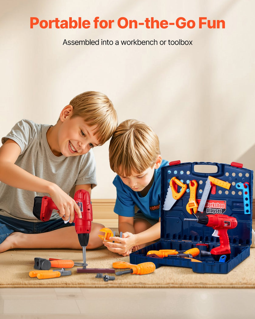 VEVOR Kids Workbench 56 pcs Tool Bench with Realistic Tools and Electric Drill