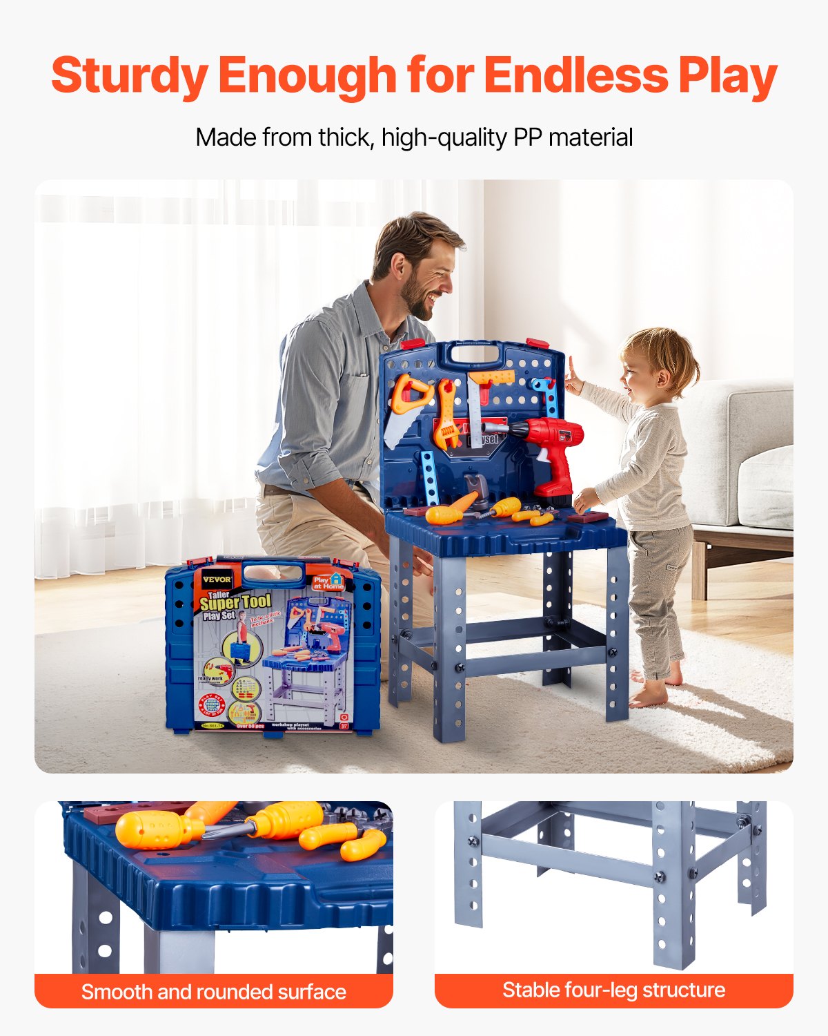 VEVOR Kids Workbench 56 pcs Tool Bench with Realistic Tools and Electric Drill