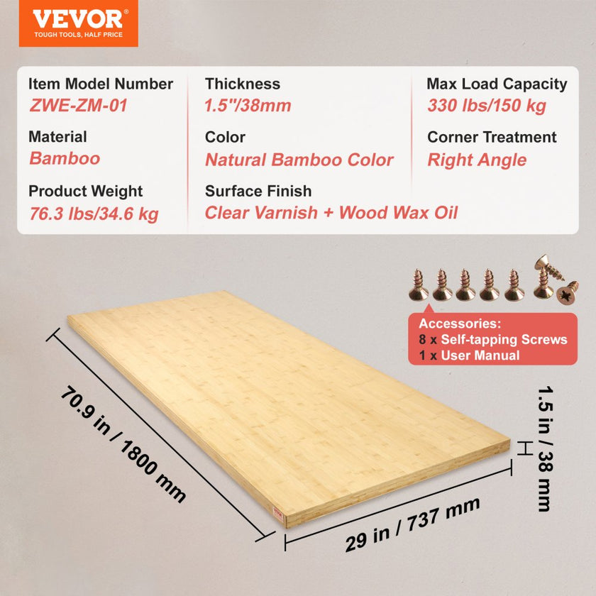 VEVOR Bamboo Table Top, 70.9