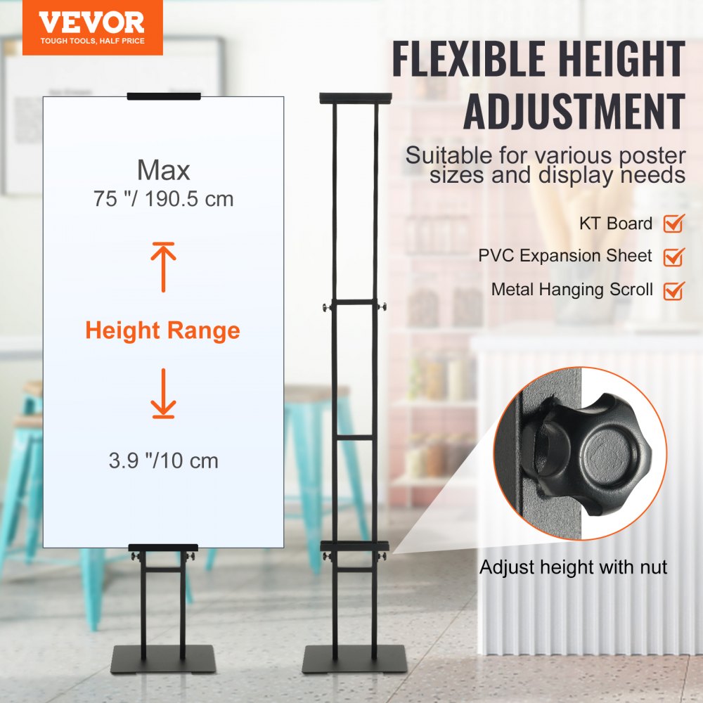 VEVOR Poster Stand, Adjustable Height Up to 75