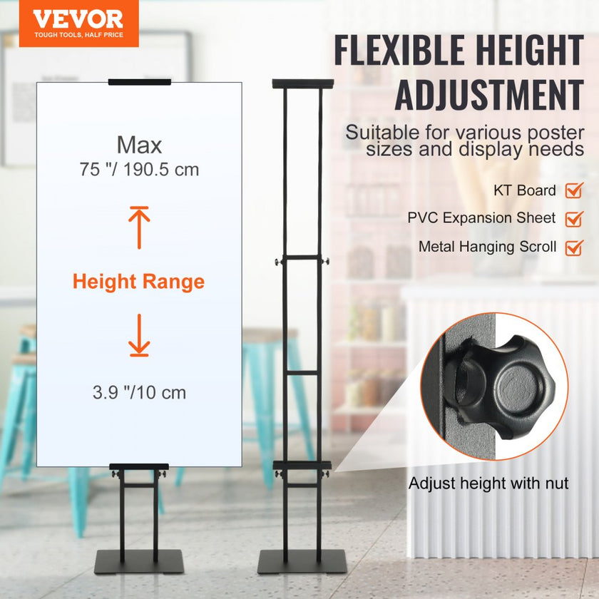 VEVOR Poster Stand, Adjustable Height Up to 75
