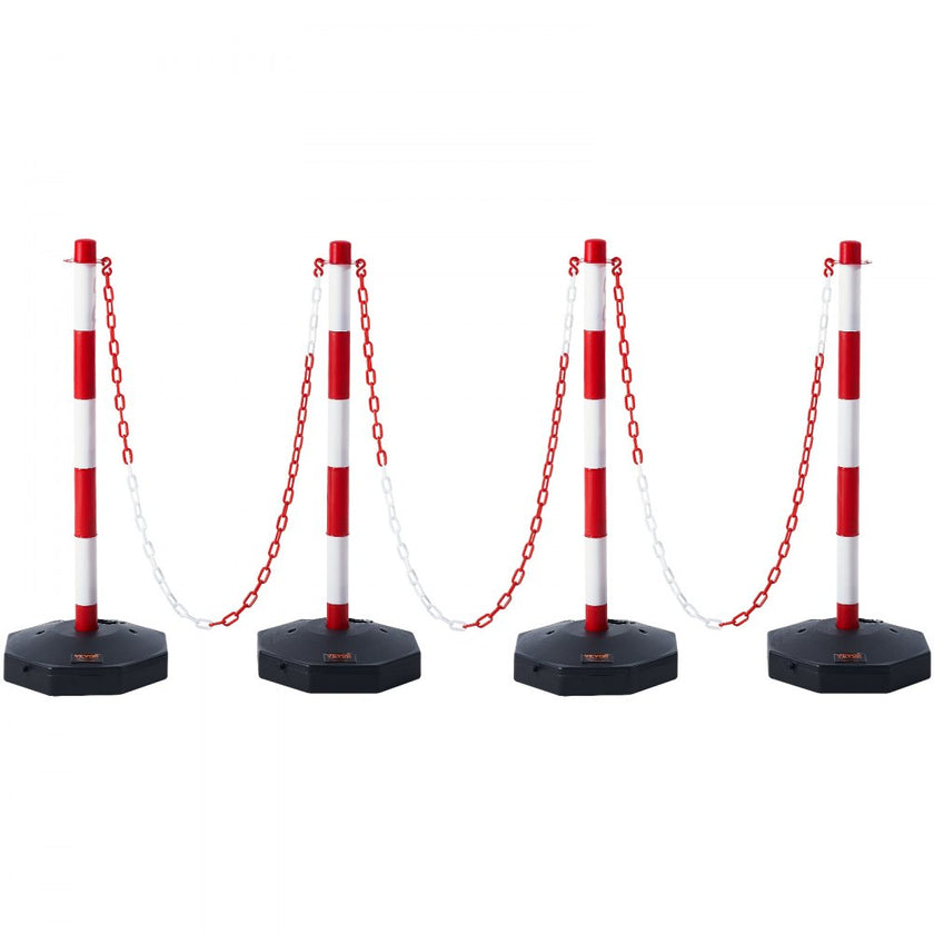 VEVOR Adjustable Traffic Delineator Post Cones, 4 Pack, Traffic Safety Delineator Barrier with Fillable Base 8FT Chain, for Traffic Control Warning Parking Lot Construction Caution Roads, Red & White