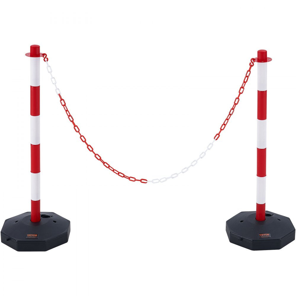VEVOR Adjustable Traffic Delineator Post Cones, 2 Pack, Traffic Safety Delineator Barrier with Fillable Base 8FT Chain, for Traffic Control Warning Parking Lot Construction Caution Roads, Red & White