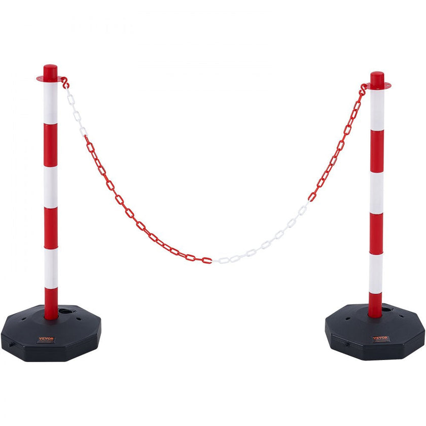 VEVOR Adjustable Traffic Delineator Post Cones, 2 Pack, Traffic Safety Delineator Barrier with Fillable Base 8FT Chain, for Traffic Control Warning Parking Lot Construction Caution Roads, Red & White