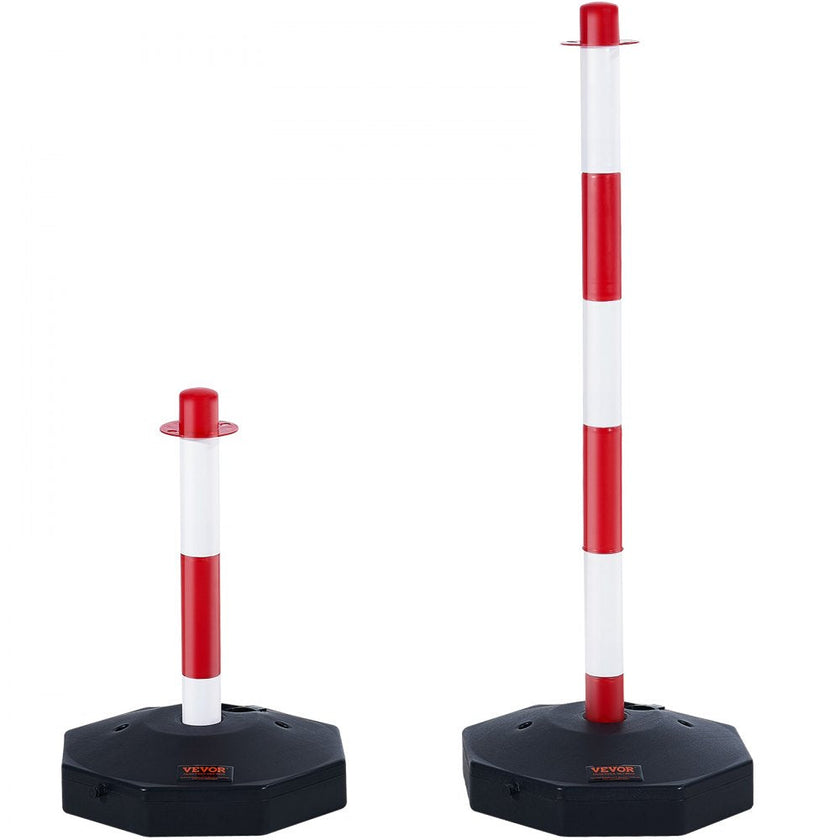 VEVOR Adjustable Traffic Delineator Post Cones, 2 Pack, Traffic Safety Delineator Barrier with Fillable Base 8FT Chain, for Traffic Control Warning Parking Lot Construction Caution Roads, Red & White