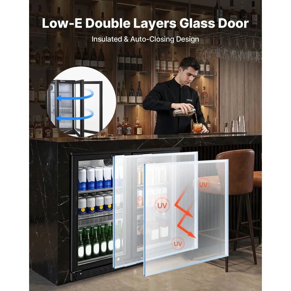 Back Bar Cooler – 7.4 Cu. Ft Commercial Beverage Refrigerator with Dual Glass Doors