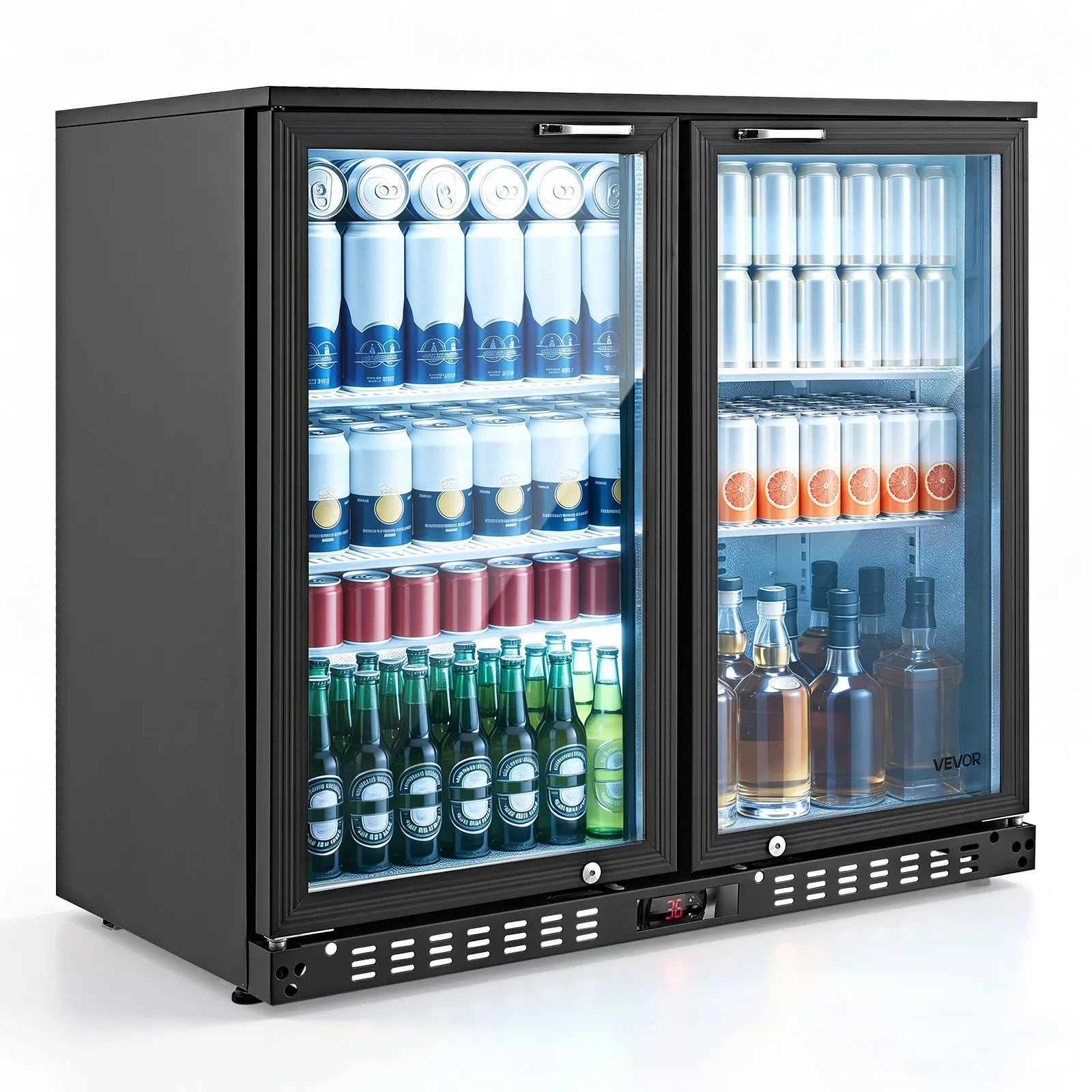 Back Bar Cooler – 7.4 Cu. Ft Commercial Beverage Refrigerator with Dual Glass Doors