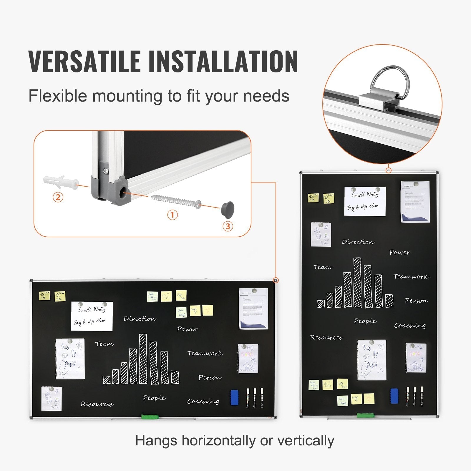 VEVOR Black Board, 70 x 40 inch Large Chalkboard with Aluminum Frame, Black Boards Dry Erase Includes 1 Magnetic Erase & 3 Dry Erase Markers, Black Surface, for Office Home and School