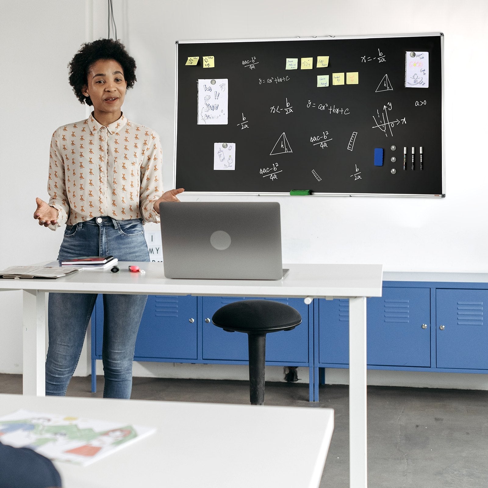 VEVOR Black Board, 70 x 40 inch Large Chalkboard with Aluminum Frame, Black Boards Dry Erase Includes 1 Magnetic Erase & 3 Dry Erase Markers, Black Surface, for Office Home and School