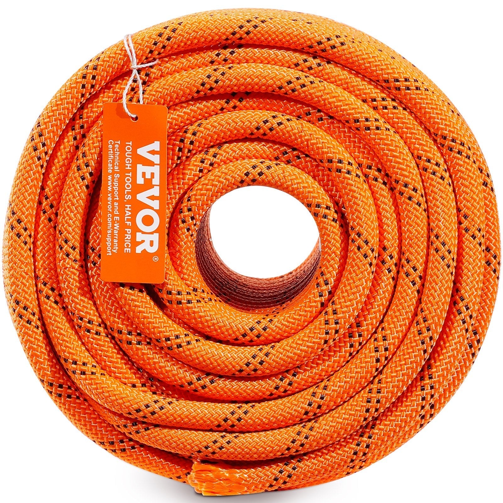 VEVOR Double Braided Polyester Rope, 1/2 in x 220 ft, 48 Strands, 8000 LBS Breaking Strength Outdoor Climbing Rope, Arborist Rigging Rope for Rock Hiking Camping Swing Rappelling Rescue, Orange/Black