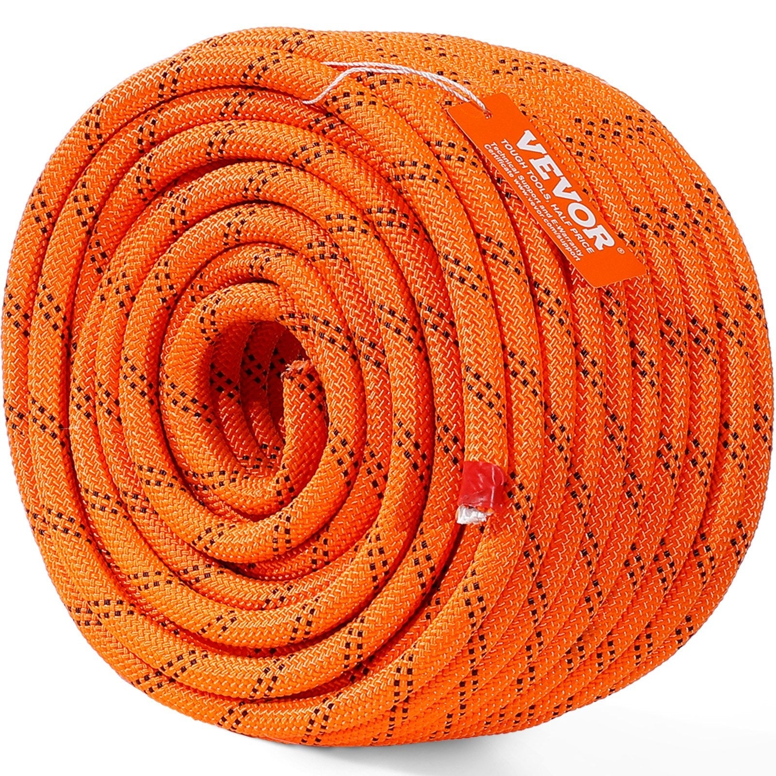VEVOR Double Braided Polyester Rope, 1/2 in x 120 ft, 48 Strands, 8000 LBS Breaking Strength Outdoor Climbing Rope, Arborist Rigging Rope for Rock Hiking Camping Swing Rappelling Rescue, Orange/Black