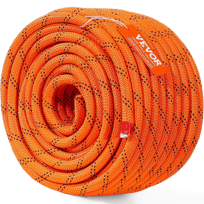 VEVOR Double Braided Polyester Rope, 1/2 in x 120 ft, 48 Strands, 8000 LBS Breaking Strength Outdoor Climbing Rope, Arborist Rigging Rope for Rock Hiking Camping Swing Rappelling Rescue, Orange/Black
