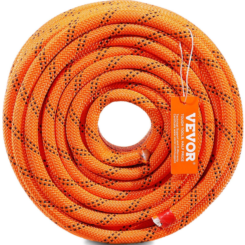 VEVOR Double Braided Polyester Rope, 1/2 in x 120 ft, 48 Strands, 8000 LBS Breaking Strength Outdoor Climbing Rope, Arborist Rigging Rope for Rock Hiking Camping Swing Rappelling Rescue, Orange/Black