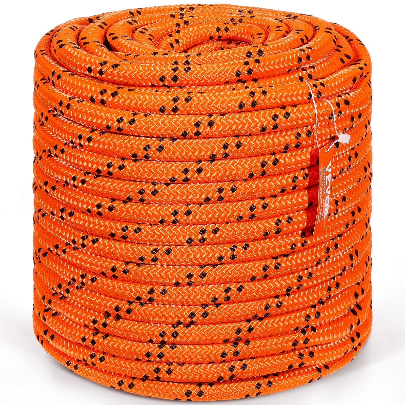 VEVOR Double Braided Polyester Rope, 3/4 in x 220 ft, 24 Strands, 20000 LBS Breaking Strength Outdoor Climbing Rope, Arborist Rigging Rope for Rock Hiking Camping Swing Rappelling Rescue, Orange/Black