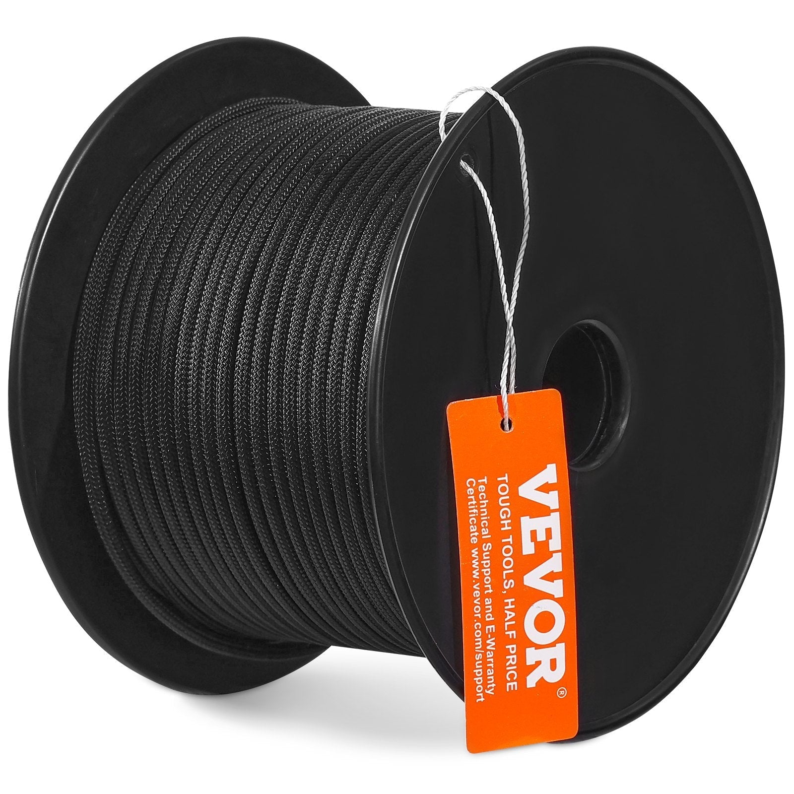 VEVOR Braided Nylon Rope, 3/16 in x 250 ft, 32 Strands, 720 LBS Breaking Strength Outdoor Climbing Rope, Arborist Tree Climbing Rigging Rope for Rock Hiking Camping Swing Rappelling Rescue, Black
