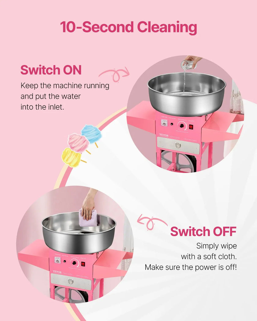 VEVOR Commercial Cotton Candy Machine with Cart Sugar Floss Maker 1000W Party