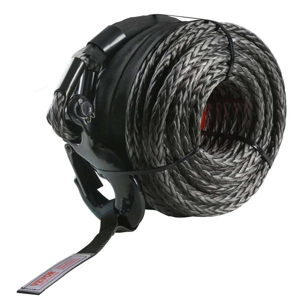 VEVOR Synthetic Winch Rope, 1/2 Inch x 92 Feet 32,000 lbs Synthetic Winch Line Cable Rope with Protective Sleeve + Forged Winch Hook + Pull Strap, Universal Fit for SUV, Large Off-Road Vehicle, Truck