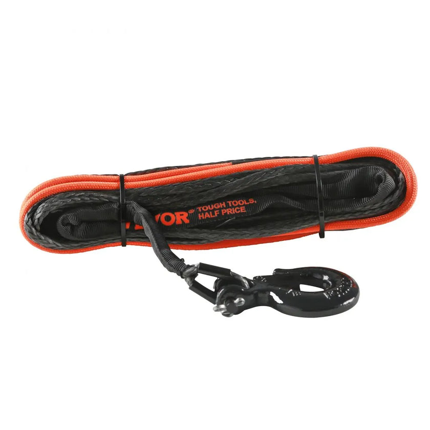 VEVOR Synthetic Winch Rope, 1/4 Inch x 50 Feet 10,000 lbs Synthetic Winch Line Cable Rope with Protective Sleeve + Stopper + Forged Winch Hook + Pull Strap, Fit for ATV, UTV, Small Vehicle, Pickup