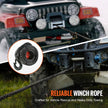 VEVOR Synthetic Winch Rope, 3/8 Inch x 85 Feet 26,500 lbs Synthetic Winch Line Cable Rope with Protective Sleeve + Forged Winch Hook + Pull Strap, Universal Fit for SUV, Large Off-Road Vehicle, Truck