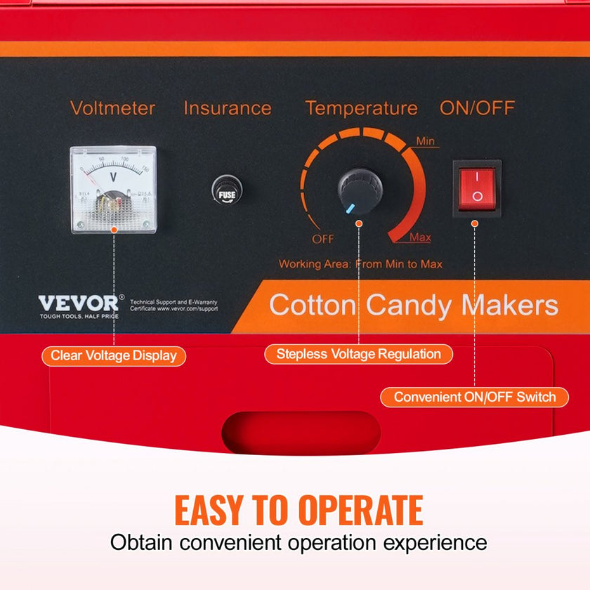 VEVOR Electric Cotton Candy Machine with Cart, 1000W Commercial Candy Floss Maker with Cover, Stainless Steel Bowl, Sugar Scoop and Drawer, Perfect for Home, Kids Birthday, Family Party, Red