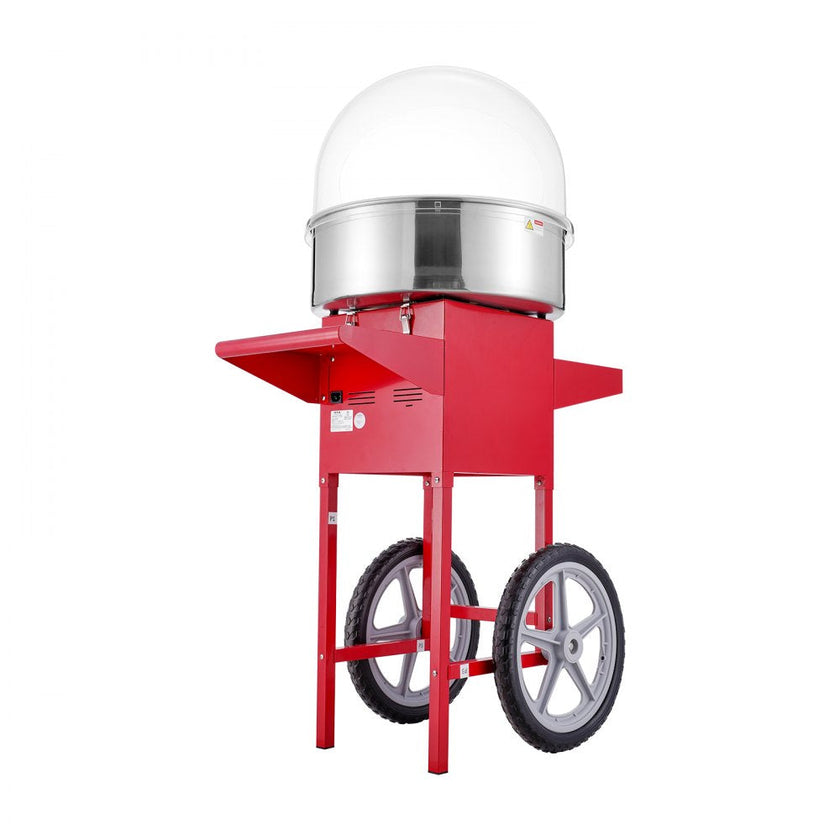 VEVOR Electric Cotton Candy Machine with Cart, 1000W Commercial Candy Floss Maker with Cover, Stainless Steel Bowl, Sugar Scoop and Drawer, Perfect for Home, Kids Birthday, Family Party, Red