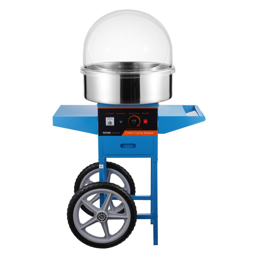 VEVOR Electric Cotton Candy Machine with Cart, 1000W Commercial Candy Floss Maker with Cover, Stainless Steel Bowl, Sugar Scoop and Drawer, Perfect for Home, Kids Birthday, Family Party, Blue