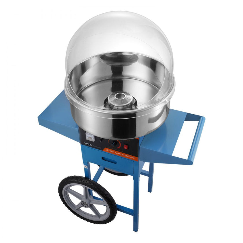 VEVOR Electric Cotton Candy Machine with Cart, 1000W Commercial Candy Floss Maker with Cover, Stainless Steel Bowl, Sugar Scoop and Drawer, Perfect for Home, Kids Birthday, Family Party, Blue