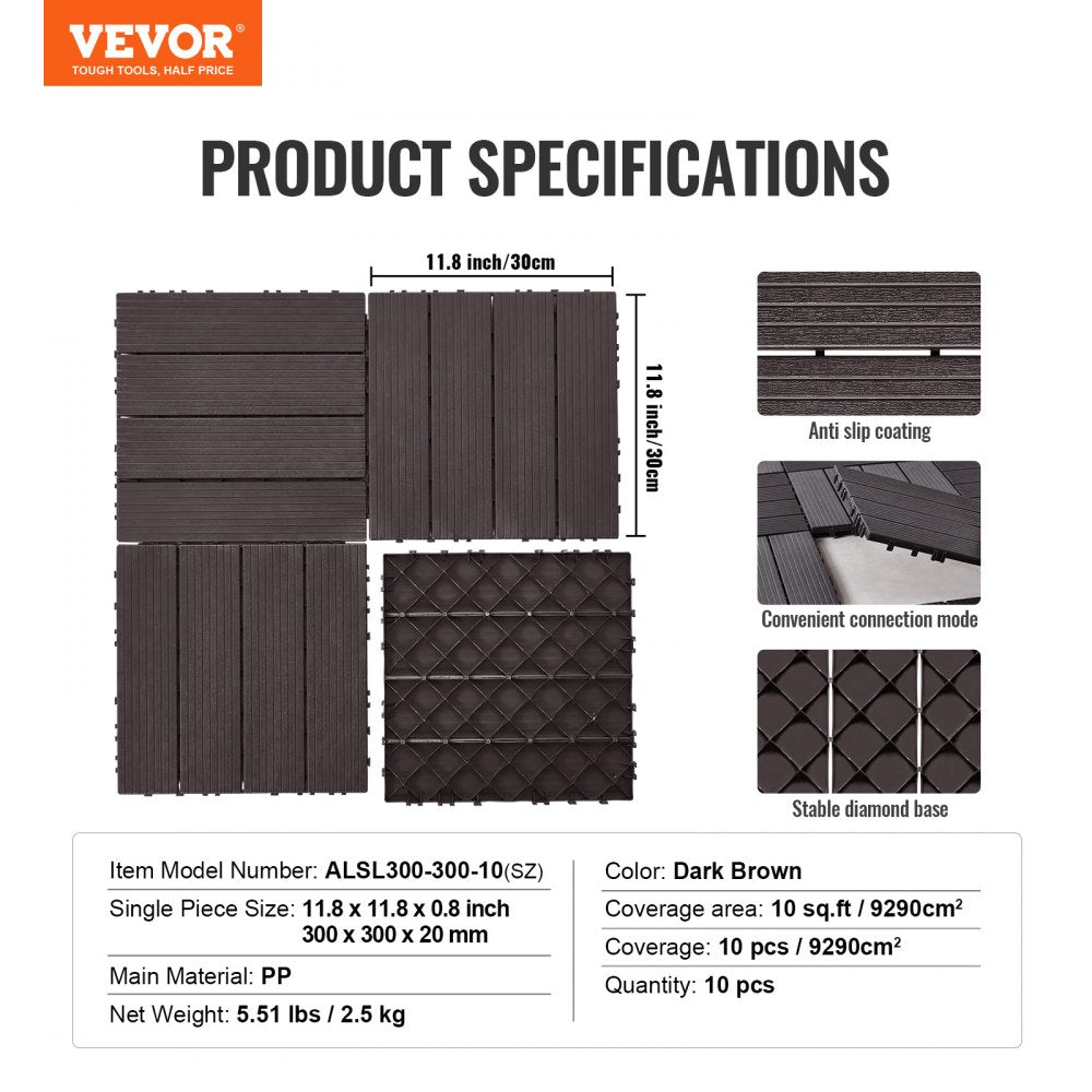 VEVOR Interlocking Deck Tiles 10 Pack 12