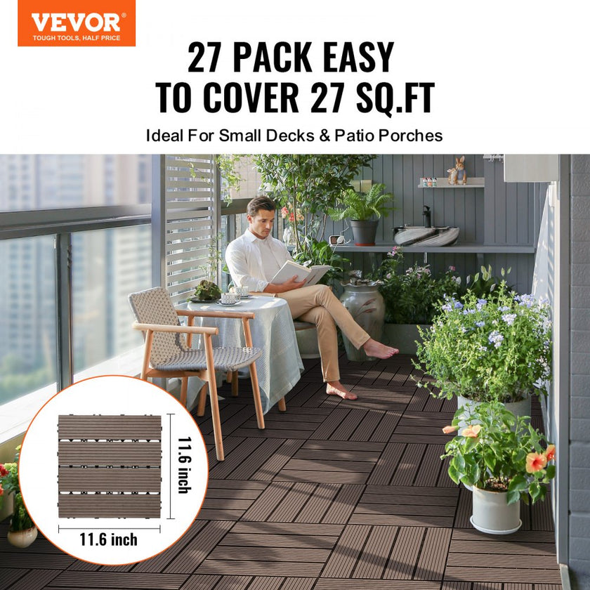 VEVOR Interlocking Deck Tiles Plastic Wood 27 Pack 12