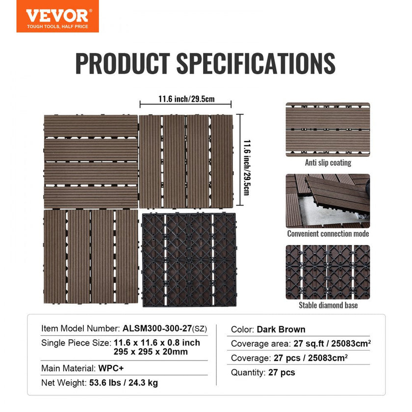 VEVOR Interlocking Deck Tiles Plastic Wood 27 Pack 12