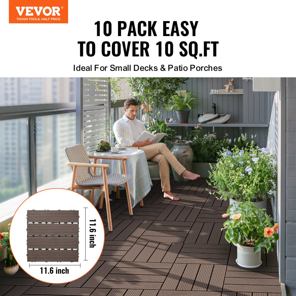 VEVOR Interlocking Deck Tiles Plastic Wood 10 Pack 12