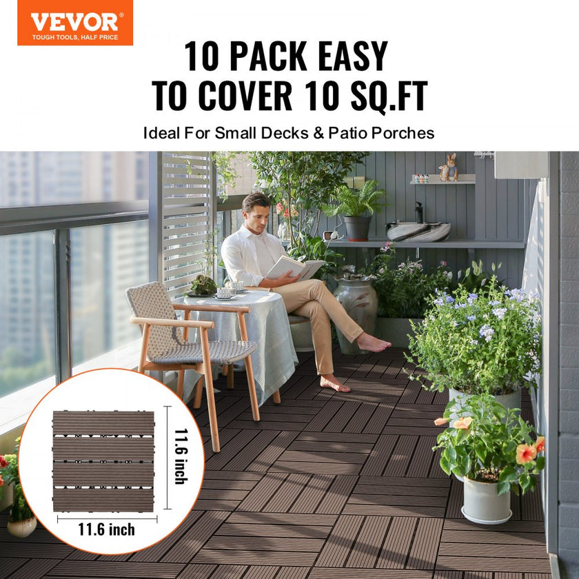 VEVOR Interlocking Deck Tiles Plastic Wood 10 Pack 12