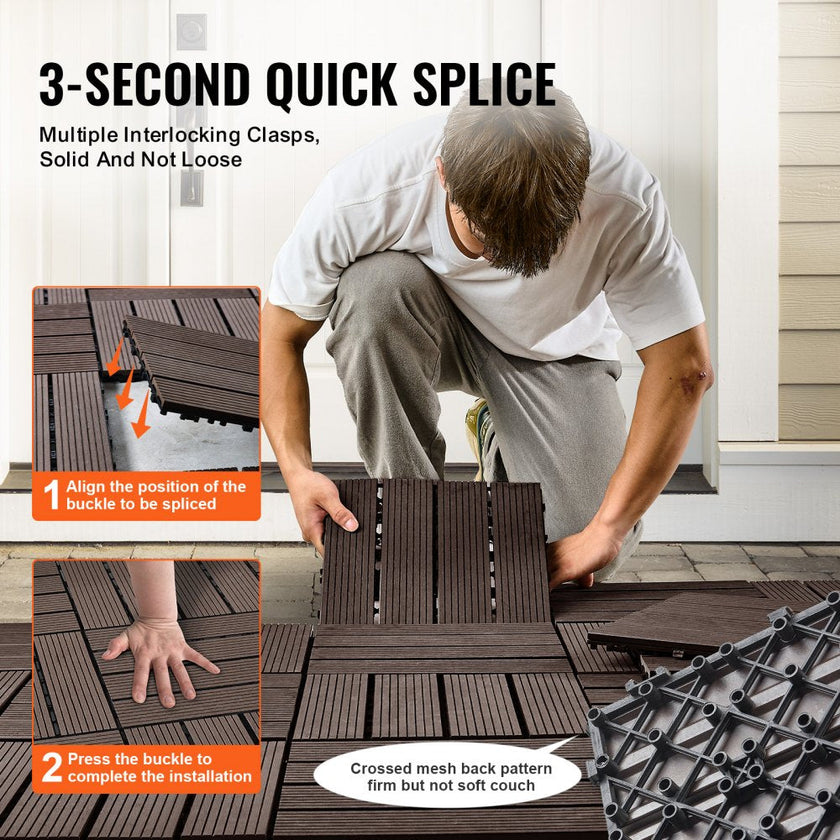 VEVOR Interlocking Deck Tiles Plastic Wood 10 Pack 12