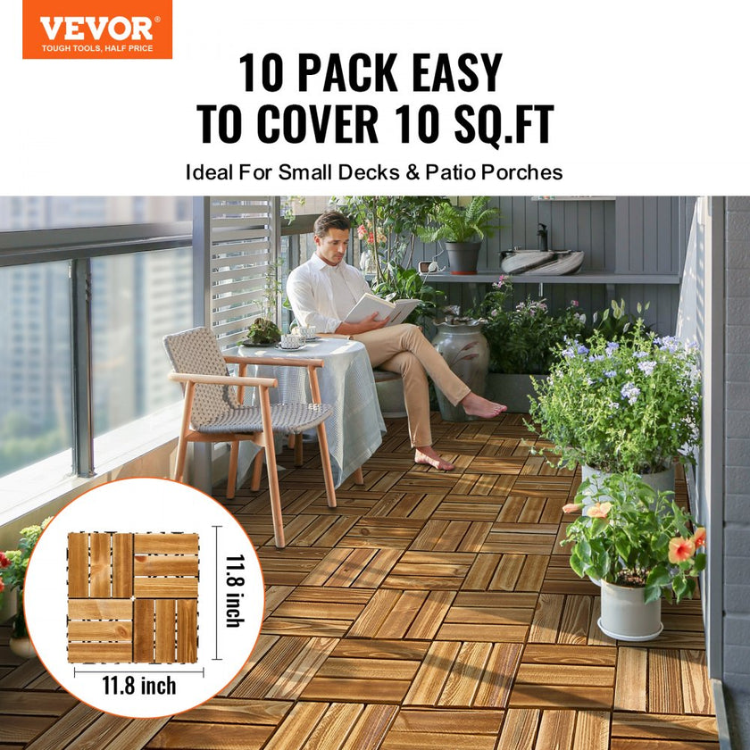 VEVOR Interlocking Deck Tiles Solid Wood 10 Pack 12