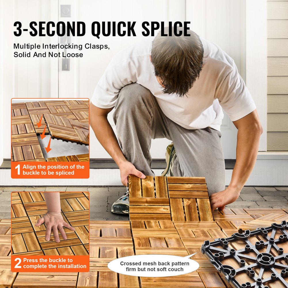VEVOR Interlocking Deck Tiles Solid Wood 10 Pack 12