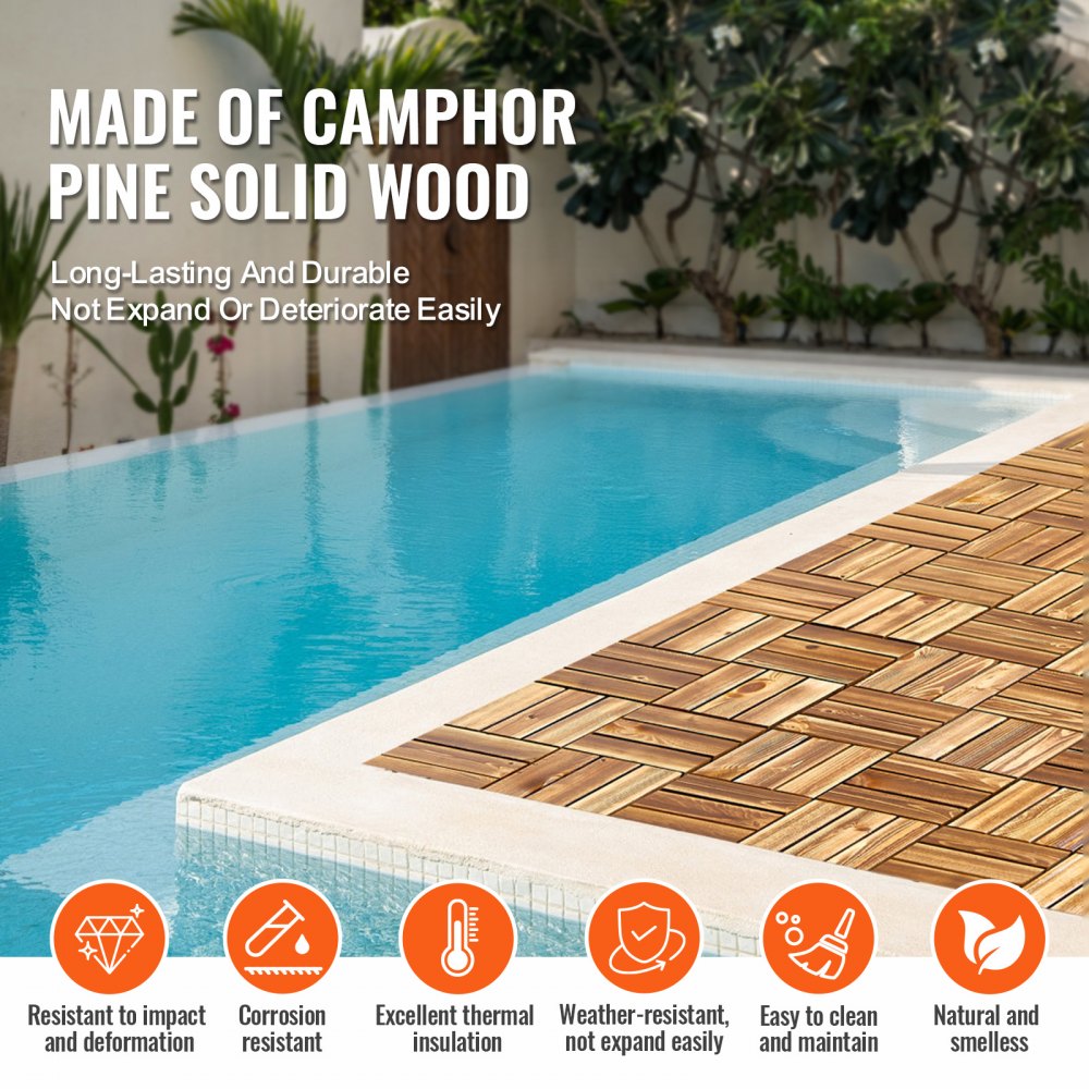 VEVOR Interlocking Deck Tiles Solid Wood 10 Pack 12