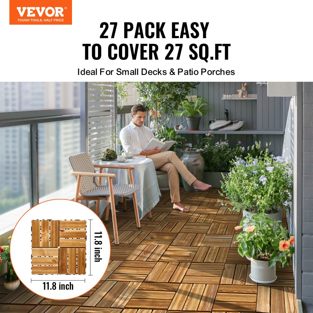 VEVOR Interlocking Deck Tiles Solid Wood 27 Pack 12
