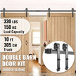 VEVOR Sliding Barn Door Hardware Kit, 10FT Barn Door Kit, 330LBS Load-Bearing Double Barn Door Hardware Kit, Carbon Steel Barn Door Track, Darn Door for 1.37-1.77\